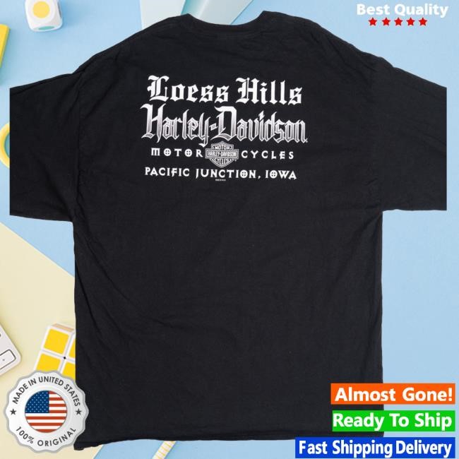 Official Ragstock Merch Harley Davidson Skull "Pacific Junction, Iowa" Long Sleeve T-Shirt (2010S) Crewneck Sweatshirt