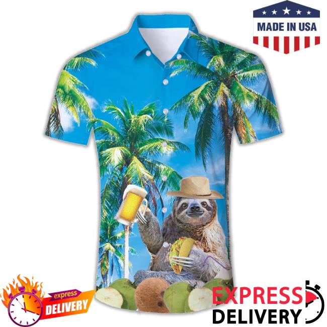 Beer Sloth Palm Tree Funny Hawaiian Hoodie