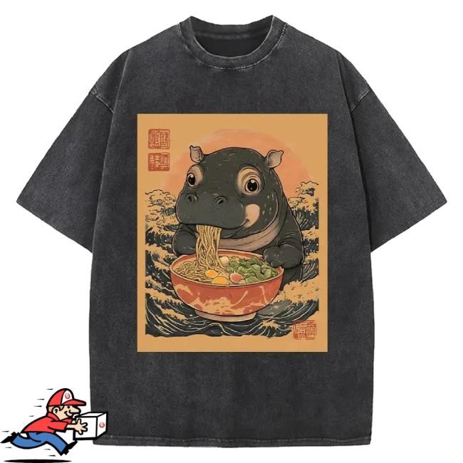 Official Tokyo-Tiger Merch Tokyo-Tiger Moo Deng Eat Ramen Washed New Shirt