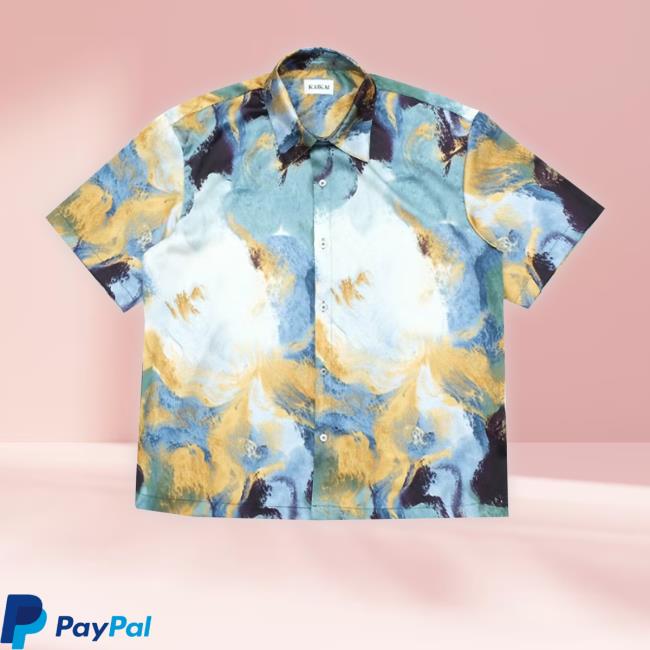 Official Kaikai - Unpredictable - Swirl-Dyed Silk Satin Short-Sleeved Funny Shirt