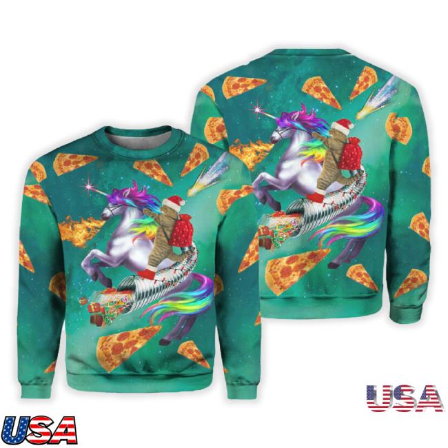 Cat Riding Unicorn Christmas Ugly Sweatshirt