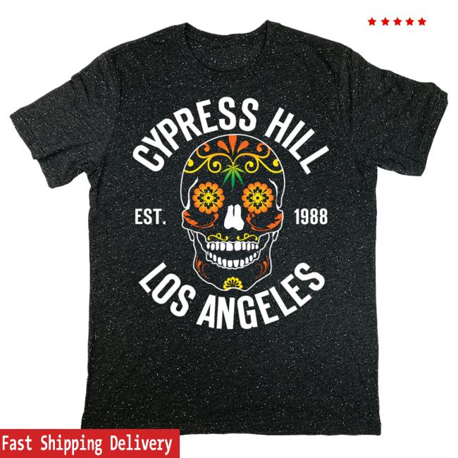 Official Cypress Hill Merch Cypress Hill Los Angeles Day Of The Dead Shirt New in Confetti Black CypressHill