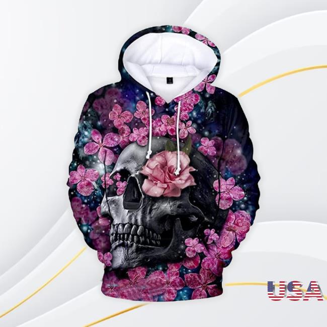 Valentine’S Day Skull & Pink Flowers All Over Print T-Shirt