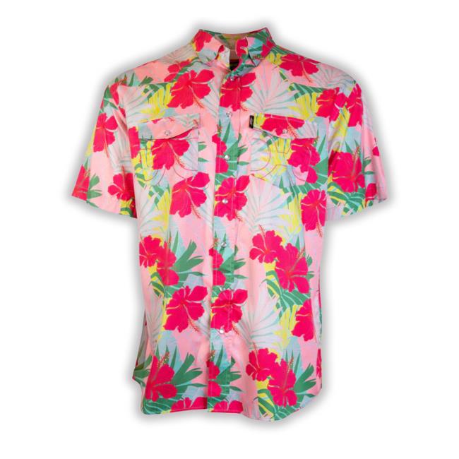 Palm Sol Hawaiian Print Pearl Snap Tee