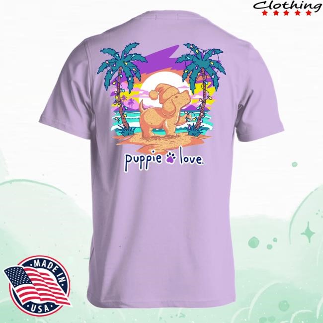 Puppie Love Merch Christmas Palm Sunset Pup Long Sleeve T Shirt
