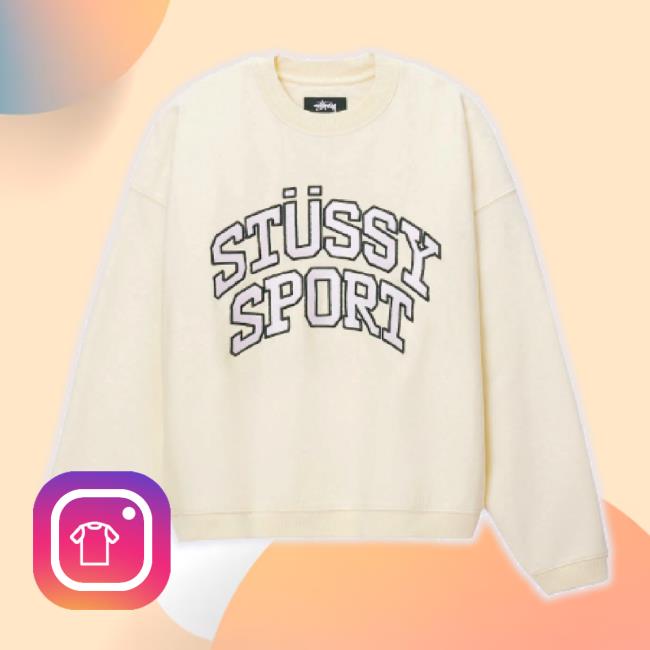 Official Stussy Eu Merch Store Stüssy Sport Relaxed Oversized Crew Ivory T-Shirt Stussy Apparel Clothing Shop