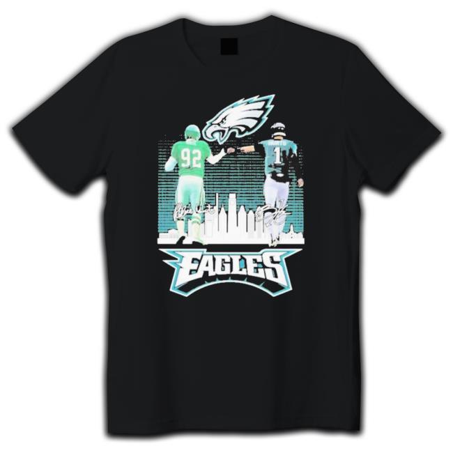 Reggie White And Jalen Hurts Philadelphia Eagles City Skyline With Signatures Classic shirt