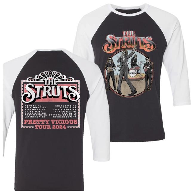 Official The Struts Merch Spring 2024 Pretty Vicious Skully Band Raglan Tee Shirt