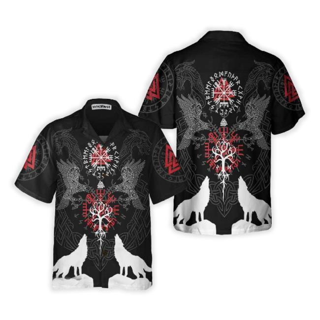 Viking Raven And Wolf Viking Hawaiian Shirt, Wolf Viking Hoodie
