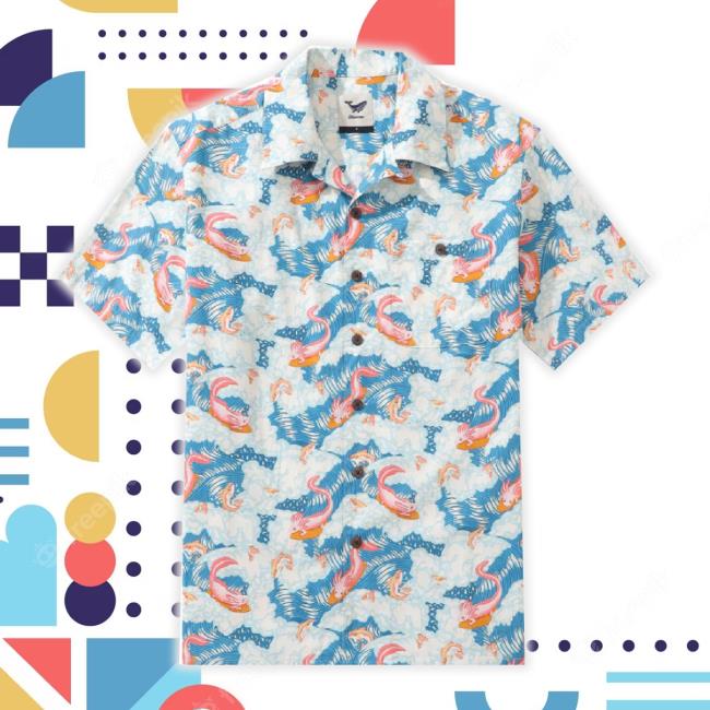Hawaiian Shirt For Axolotl Fun Surfing By Jillian Anderson Tee Camp Collar 100% Cotton