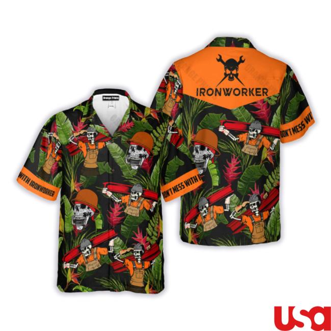 Skull Orange Tropical Ironworker Hawaiian Hoodie Sweatshirt
