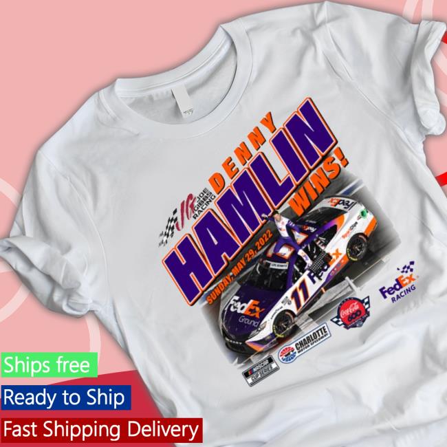 Product Denny Hamlin Checkered Flag White Coca-Cola 600 Race Win Shirt