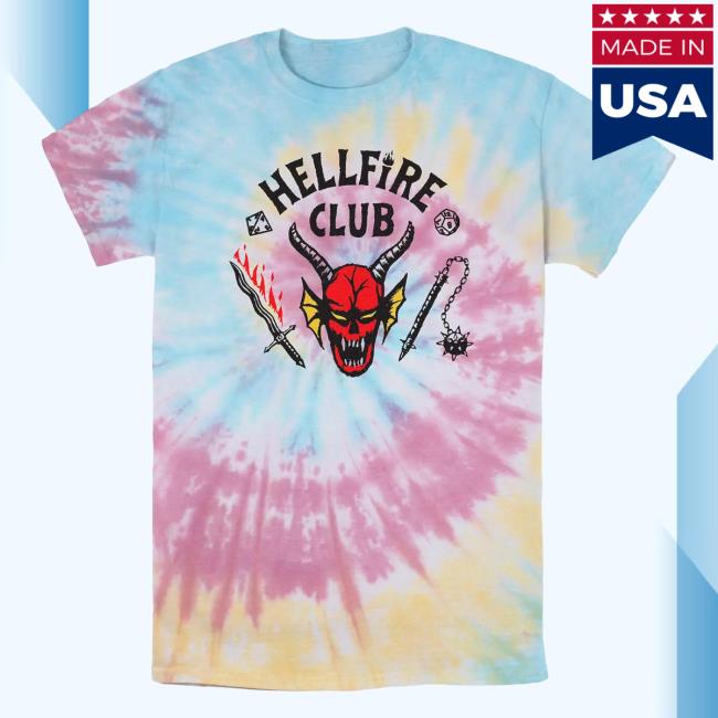 Official Kohls Apparel Clothing Store Shop Merch Licensed Character Stranger Things Hellfire Club Logo Tie Dye Shirt New