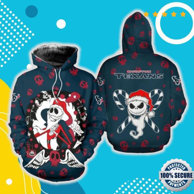 Original Houston Texans Christmas Jack Skellington 3D Hoodie Zip Classic Shirt Print Holiday Gift For Fans