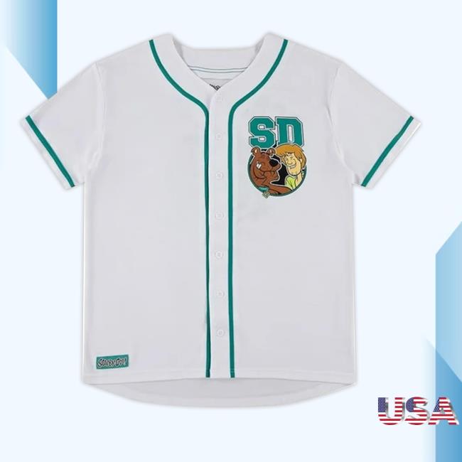 Official Scooby-Doo Mens Baseball Jersey Shirt, Printed Button Down Baseball Jersey Shirts