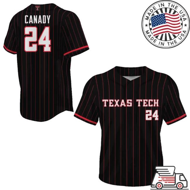 Redraideroutfitter Merch Texas Tech "Canady 24" Softball Black Pinstripe Jersey Funny Shirt