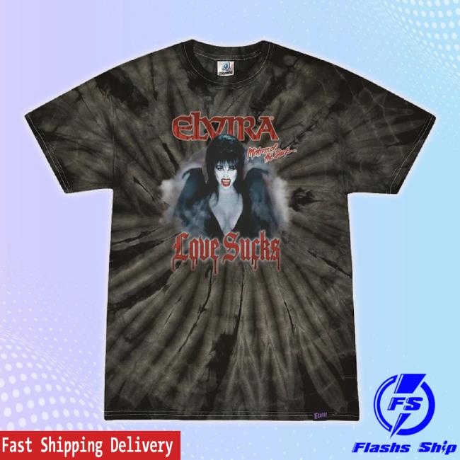 Official Elviras Bootique Merch Store Elvira Vamp Love Sucks Black Tie Dye Tee Elvirasbootique Shop