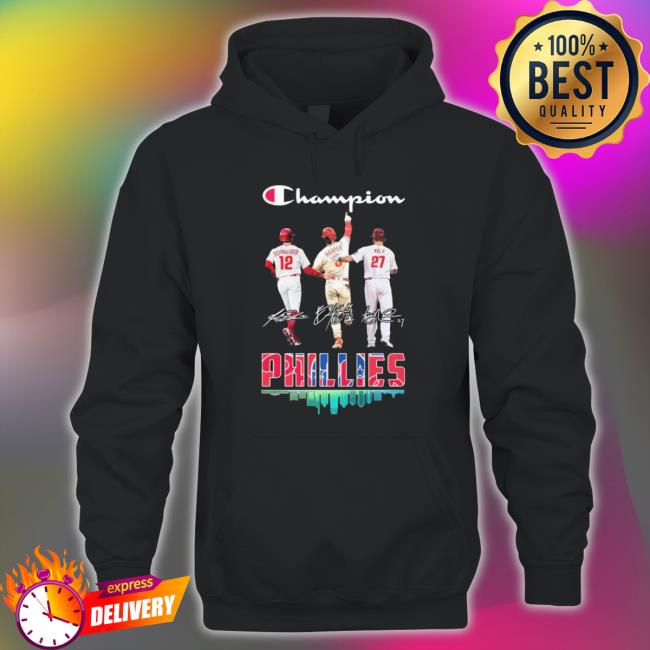 Champion Kyle Schwarber Bryce Harper And Aaron Nola Philadelphia Phillies Signatures Hooded Sweatshirt