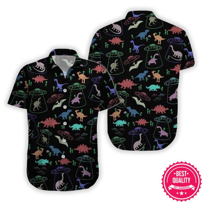 Men's Hawaiian Shirt, Short Sleeve Button Shirt For Unisex, Summer Casual Sweater For Women, Dinosaur Alien