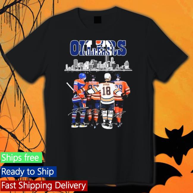 Oilers Skyline Leon Draisaitl Connor Mcdavid Zach Hyman Signatures Sweatshirts