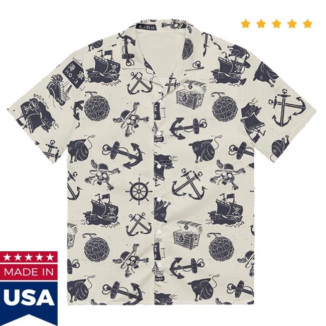 Official Netflix Merch One Piece Sea Pattern Button Front Shirt - Cream T-Shirt