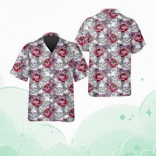 Roses And Grey Skull 3D Hawaiian Shirt Gift For Men And Women Shirt