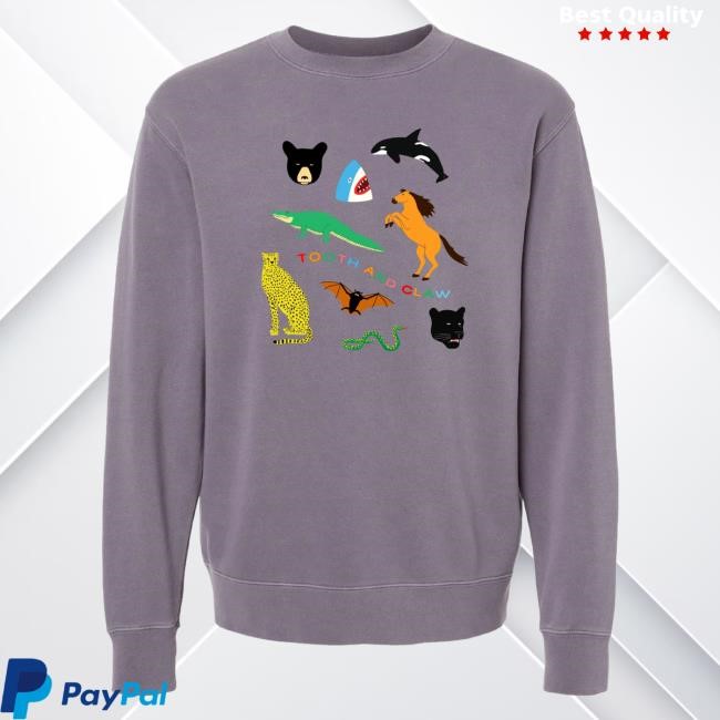 Original Tooth And Claw Merch Store Animals Crewneck Sweatshirt Pigment Plum Shirt