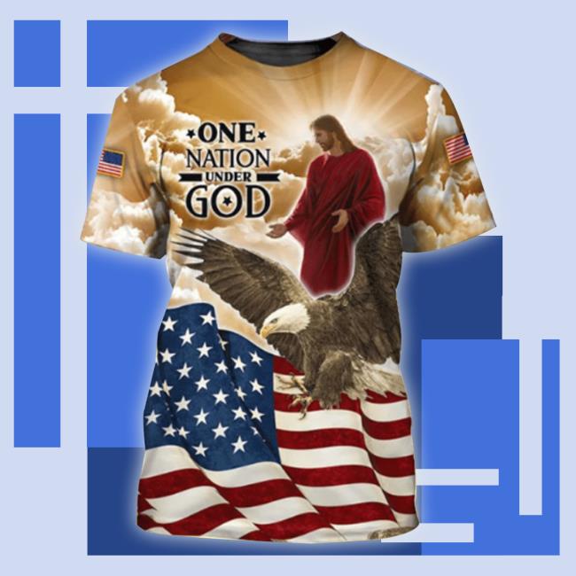 American One Nation Under God Jesus Christ Wild Eagle 3D All Over Print Long Sleeve T Shirt