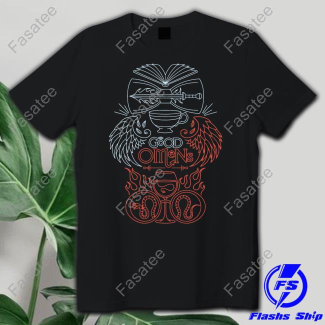 Good Omens Emblemi Blu E Rossi Maglietta Long Sleeve Tee Shirt Autistjcgraham