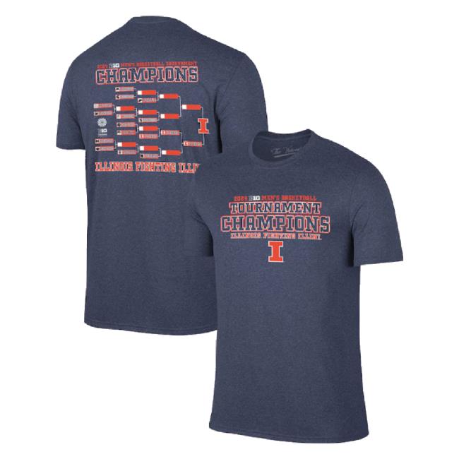 Trending Original Retro Brand Heather Navy Illinois Fighting Illini 2024 Big Ten Men's Basketball Conference Tournament Champions Bracket Shirts
