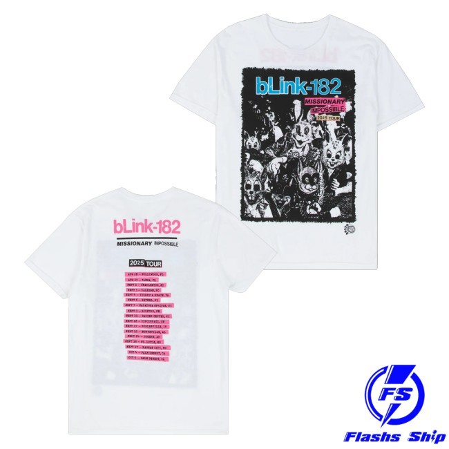 Trending Blink 182 Merch Missionary Impossible Tour White T-Shirt