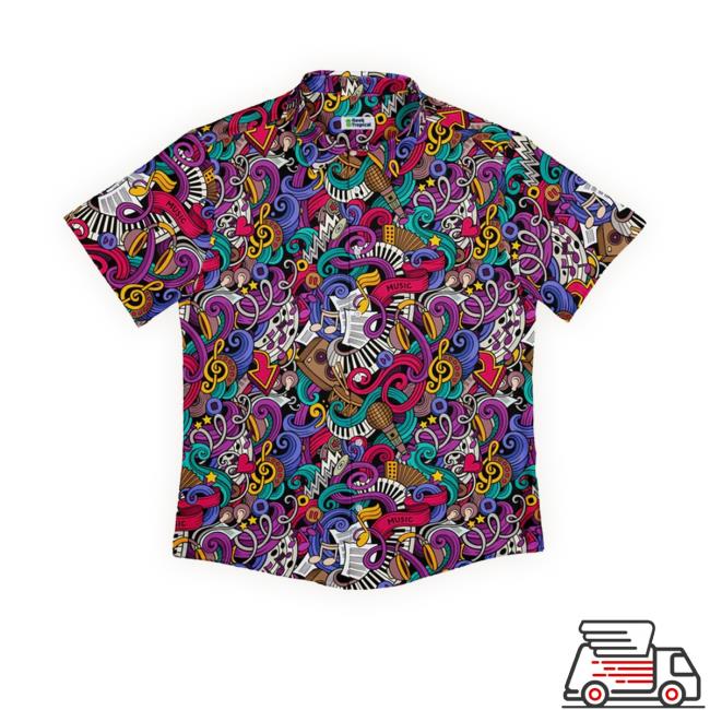 Cartoon Music Doodles Button Up Funny Shirt
