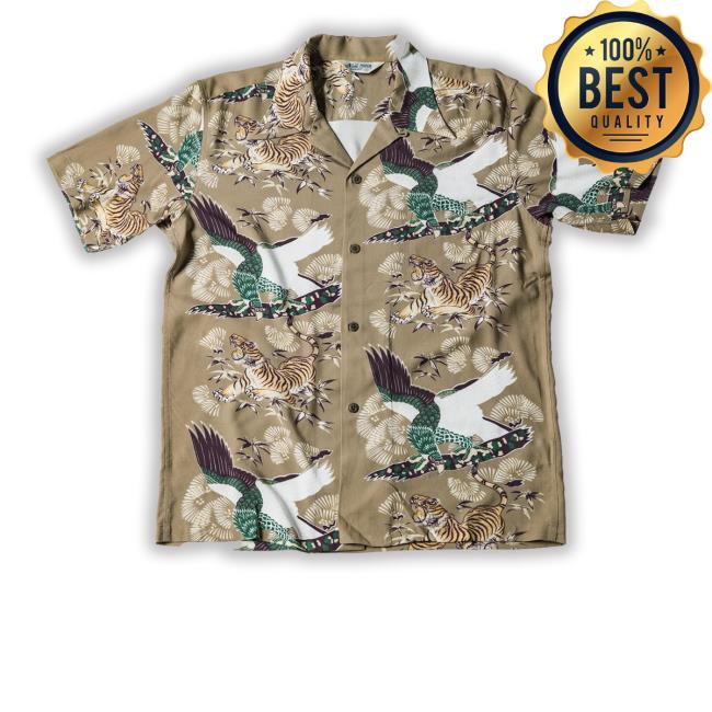 Olderbest Merch Ukiyo-E Tiger & Crane Pattern Aloha New Shirt