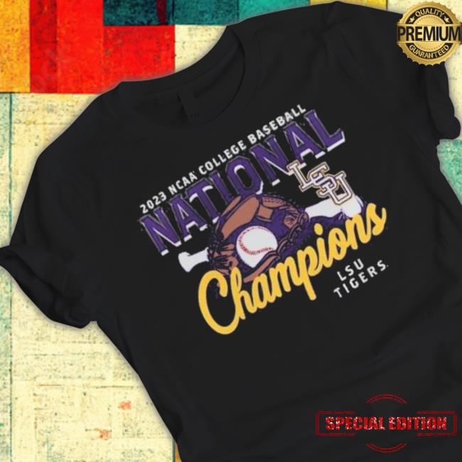 Lsu Tigers Comfort Colors Unisex 2023 Ncaa Men’S Baseball College World Series Champions Glove & Bat Shirt