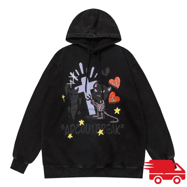 Official Aelfric Eden Clothing Merch Store Aelfric Eden Demon Skeleton Print Popover Hoodie Black AelfricEden