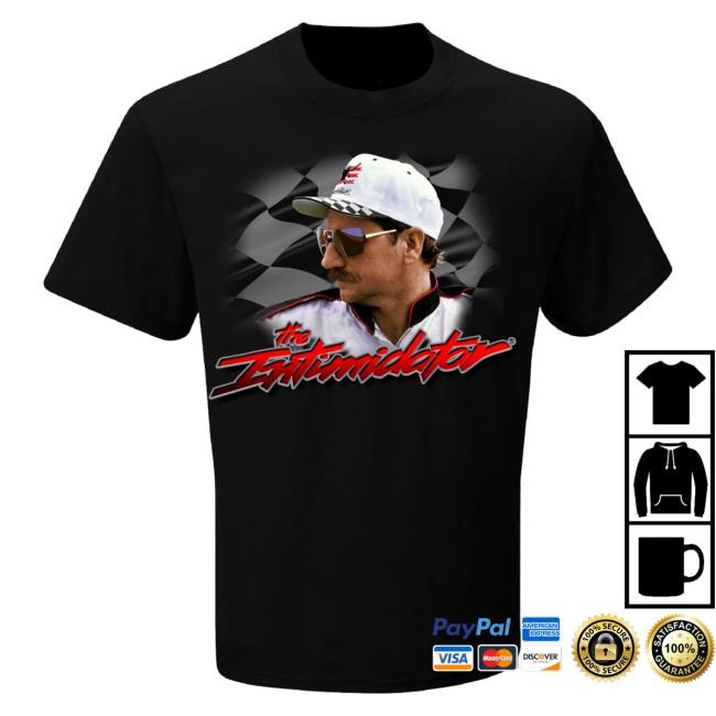 Nascar Merch Store Men's Dale Earnhardt Checkered Flag Black Intimidator Tee Shirt
