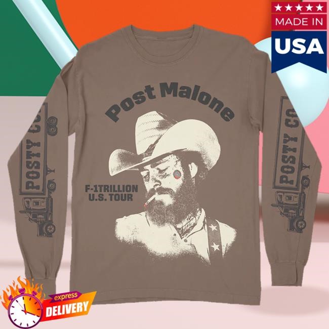 Official Post Malone Merch F1 Trillion Tour Brown Long Sleeve Tee