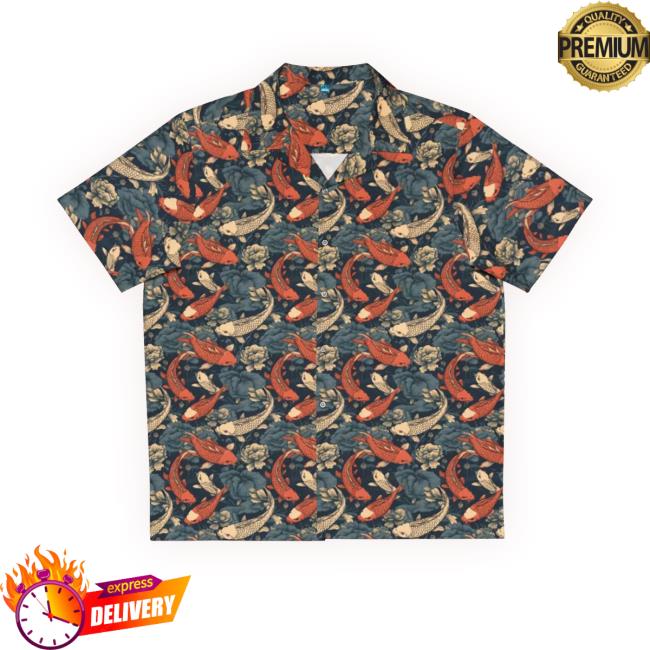 Koi And Peony Hawaiian Button Down Funny Shirt