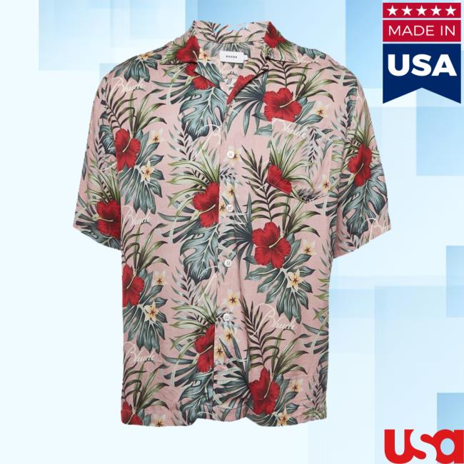 Rhude Pink Tropical Print Twill Hawaiian Shirt